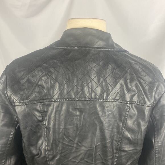 ASOS New Look Black Faux Leather Biker Jacket Full Zip Quilted Sz Medium - Picture 8 of 13
